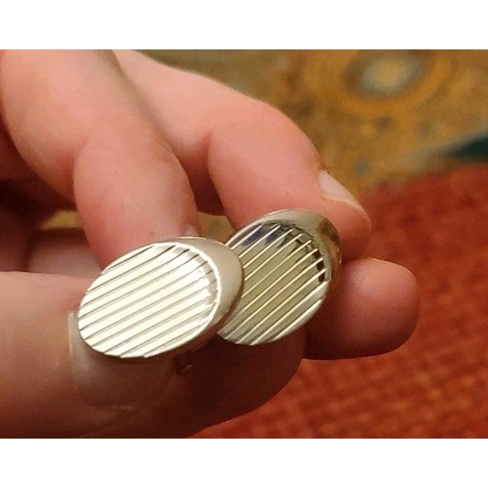 Vintage Swank Estate Silver Tone EMJ Oval Everyday Dress Cufflinks